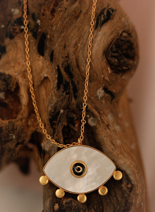 Evil eye mop stone necklace