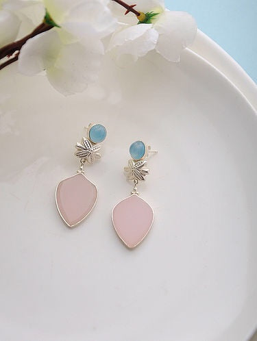 Rose quartz aqua earrings