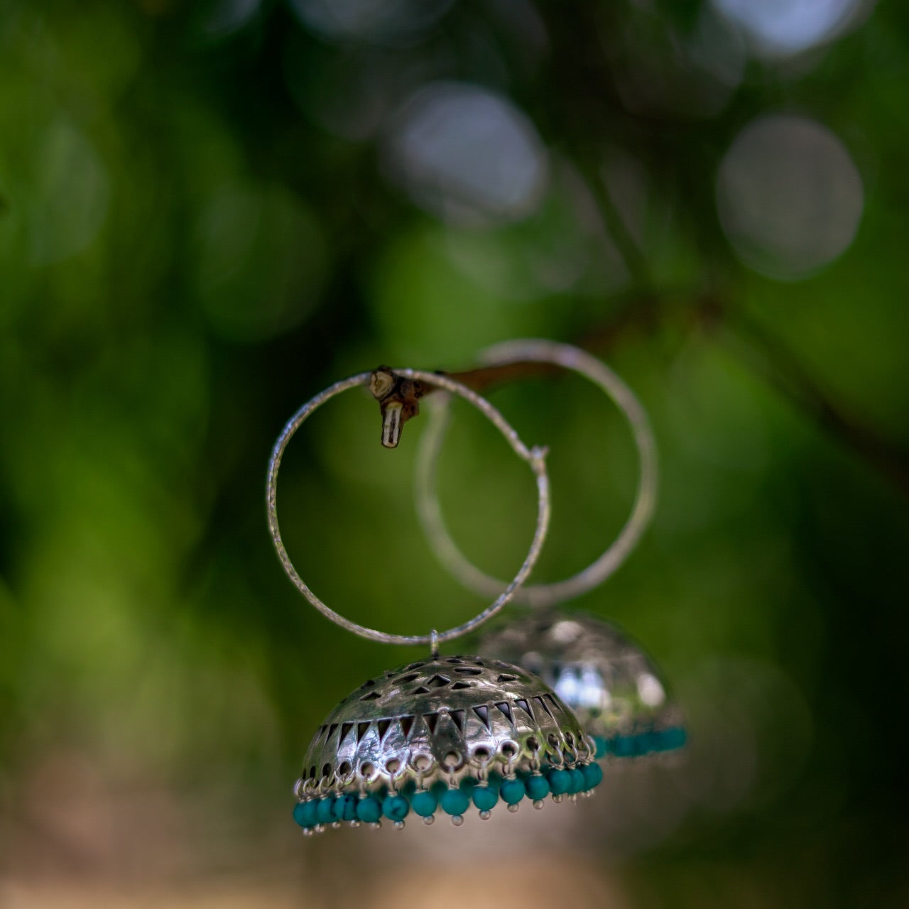 Jhumka with turquoise drops