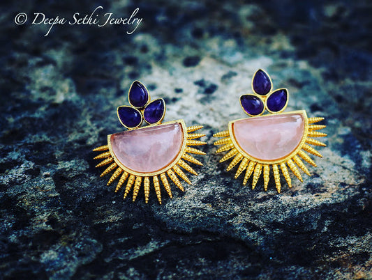 Rose quartz ear studs