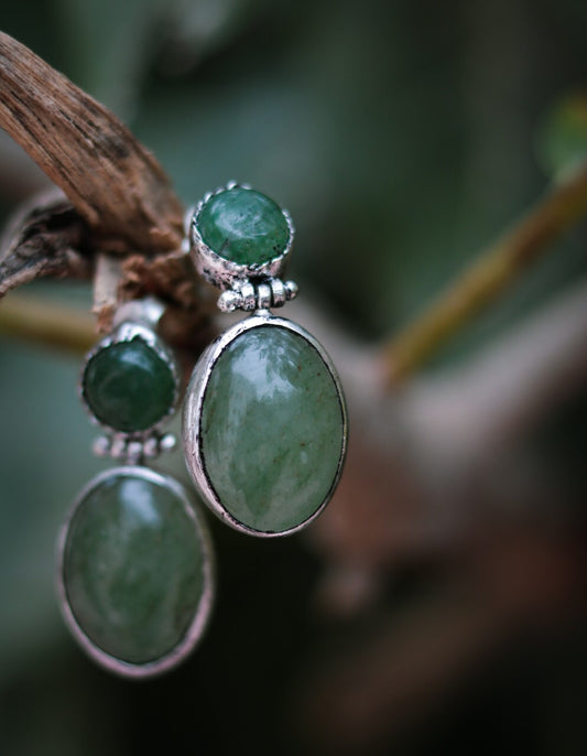 Grapes aventurine double stone earrings