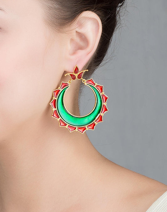 Enamel chandbali hoop earrings