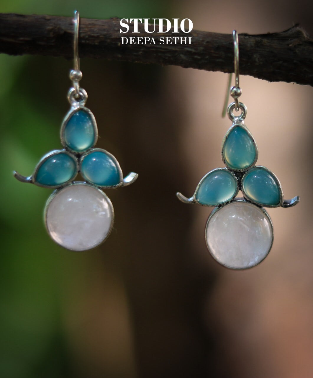 Rose quartz & blue chalcydony silver earrings