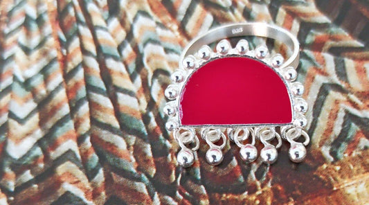 Silver enamel ring with ghungroos